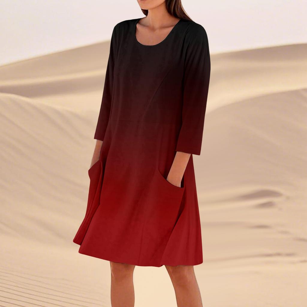 Rochie Casual Largă de Modă Imprimată cu Mâneci 3/4 pentru Femei