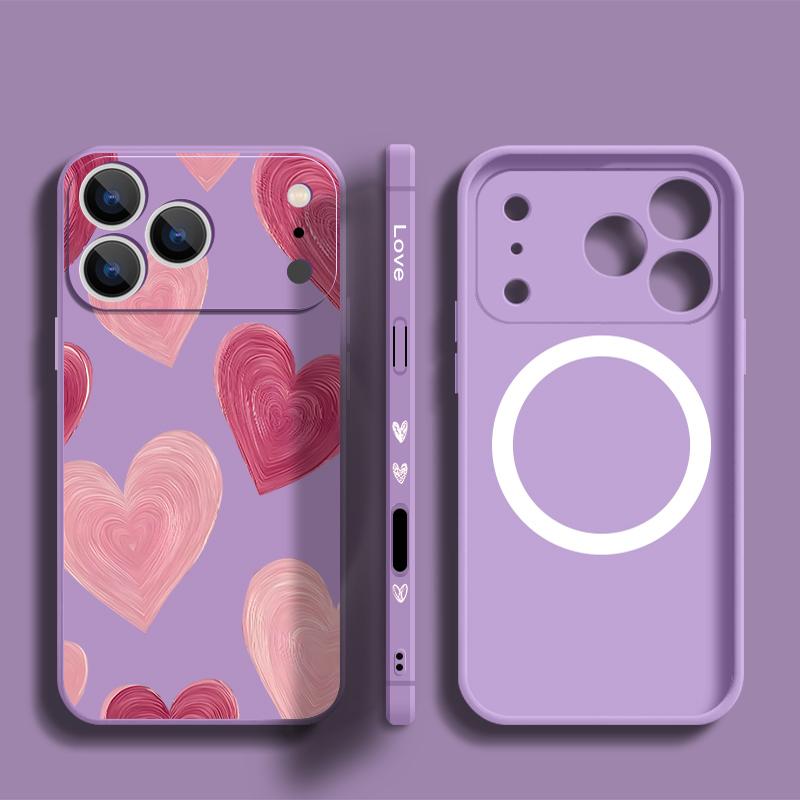For iPhone 17 Pro Max Case Luxury Love Hearts Pattern Magnetic For Magsafe Soft Cover For iPhone 16 15 14 13 Pro Max 17E 16E
