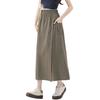 Women Cargo Pants Elastic High Waist Wide-Leg Skirt Pants with Pockets Solid Color Summer Thin Leisure Trousers