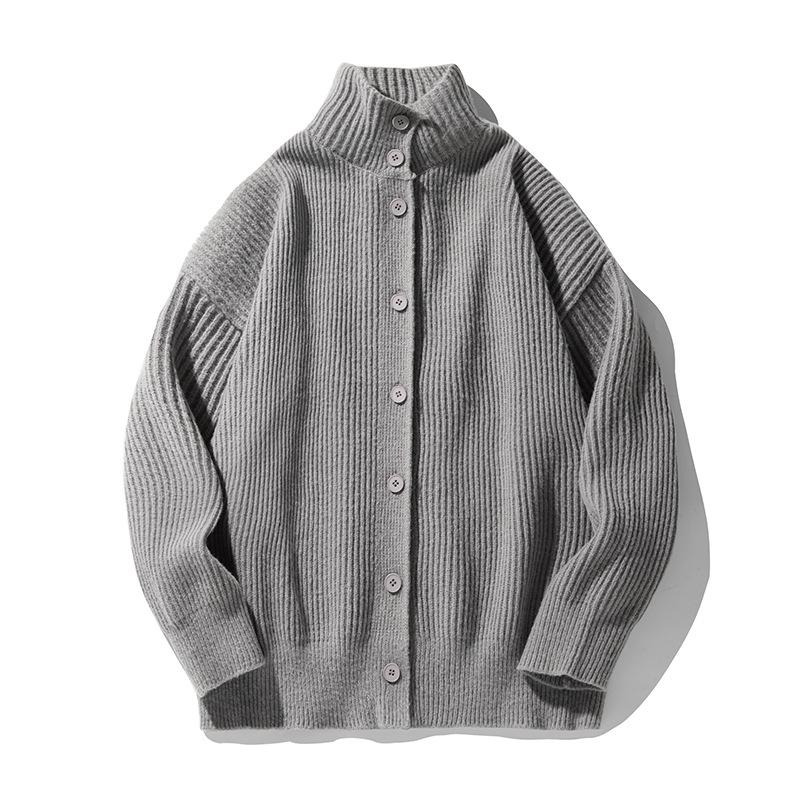 Japanese Style Men's Vintage Turtleneck Cardigan Sweater Autumn Winter Casual Relaxed Solid Knitwear