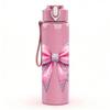 1PC Elegant Pink Fabric Bow Decoration Print 750ml Color Plastic Sports Water Bottle Leakproof Flip Straw Lid Suitable for Sports Office Home Use