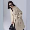 Petite Women's Mid-Length Camel Wool Coat - Loose Double-Faced Cashmere with Tie-Waist for Autumn and Winter.
