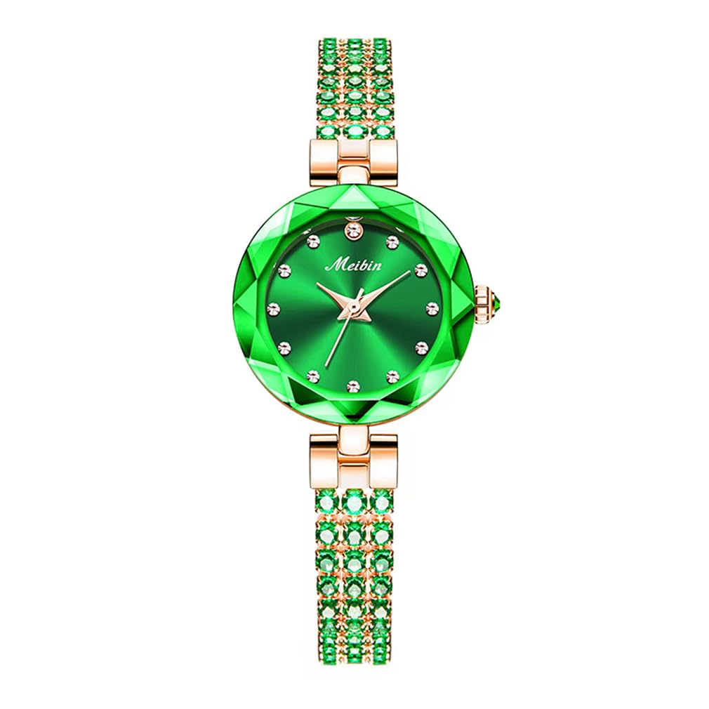Cute and stylish crystal bracelet watch with waterproof quartz Simple A great gift idea for a luxury green women's movement. design. bangle. Small,