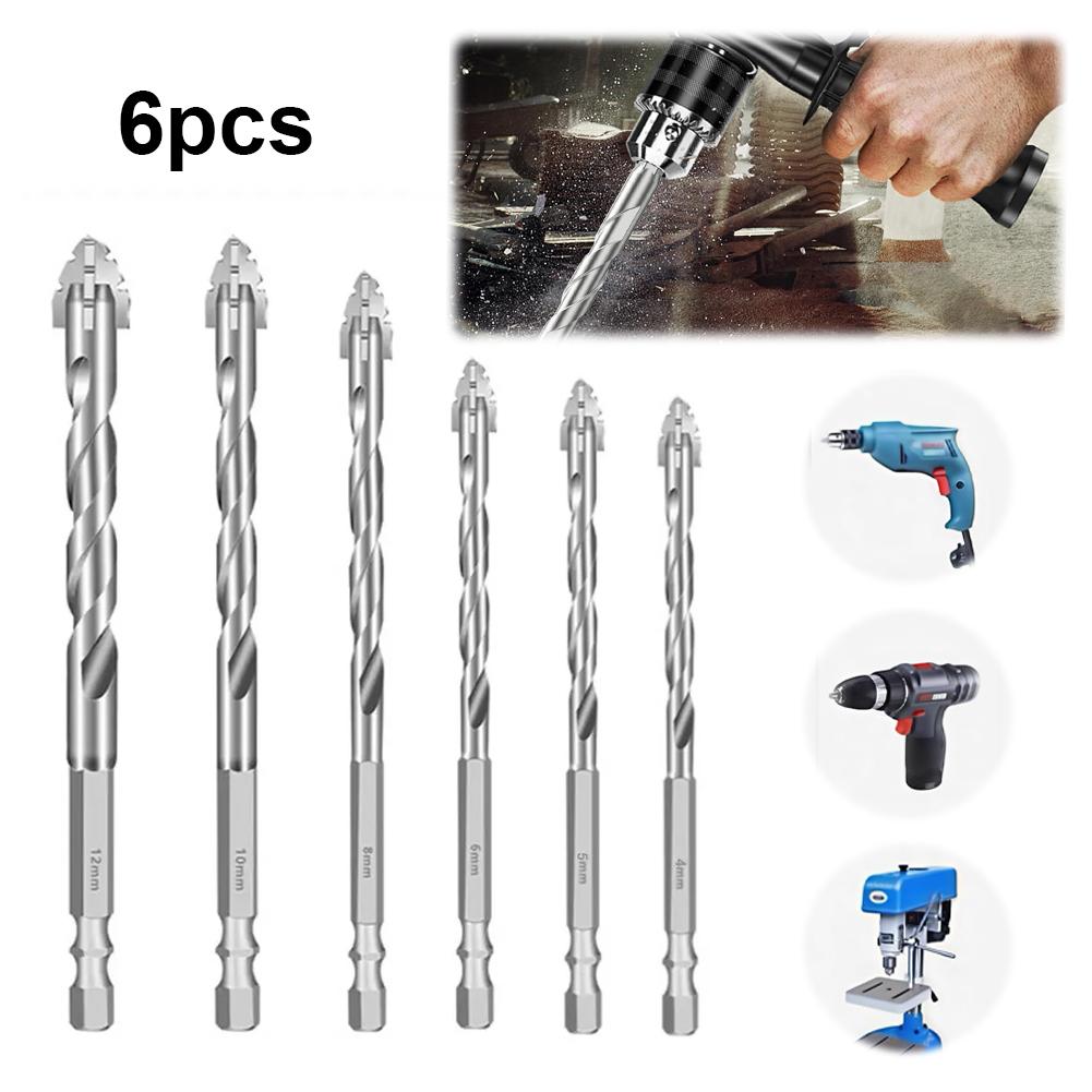 6PCS 4-Blade Saw Tooth Eccentric Drill Bit High-Strength Alloy Twist Drill Bit 4/5/6/8/10/12mm Rotary Tool Accessory Hand Tools