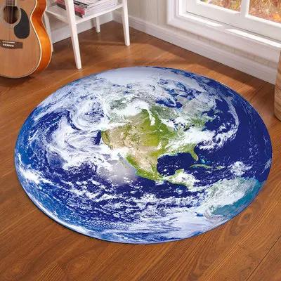Galaxy Earth Moon Round Carpet for Children’s Room Floor Carpets Mat Home Decor Living Room Anti-Slip Bedroom Carpet Area Rug