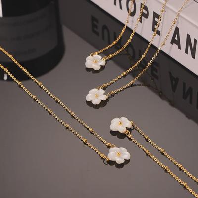 INS Style Peach Blossom Shell Necklace - 18K Gold Plated Titanium Steel, Elegant Clavicle Chain Jewelry