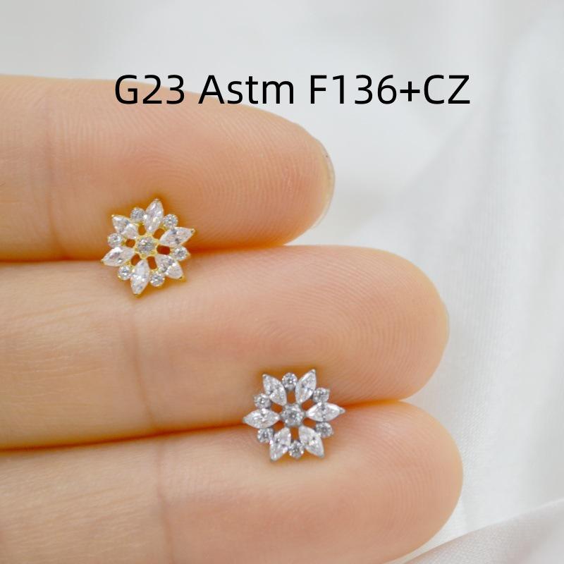 

G23 Titanium Zircon Flower Lip & Ear Cartilage Stud Piercing Jewelry 6mm