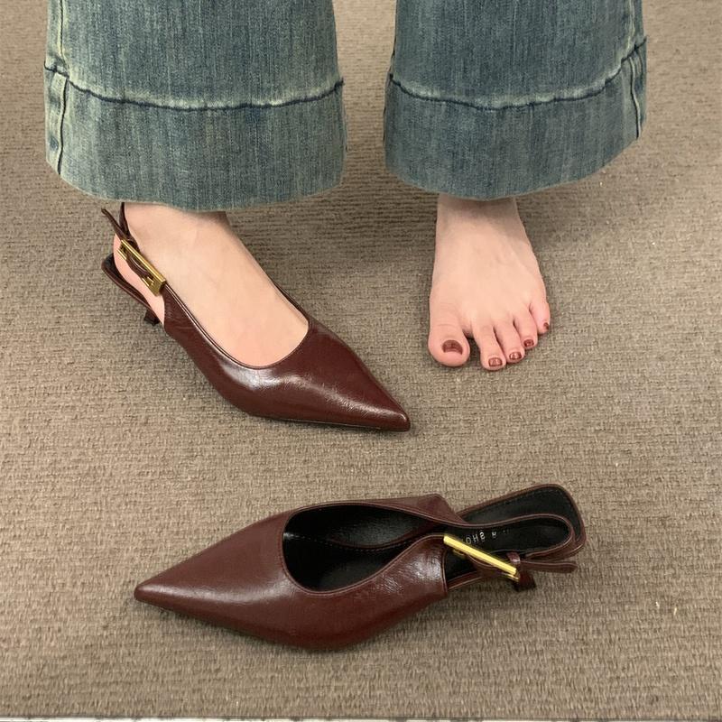 Fashion Bailamos Brand Women Sandals Fashion Pointed Toe Shallow Slip On Ladies Elegant Slingback Shoes Med Heel Pumps Shoes