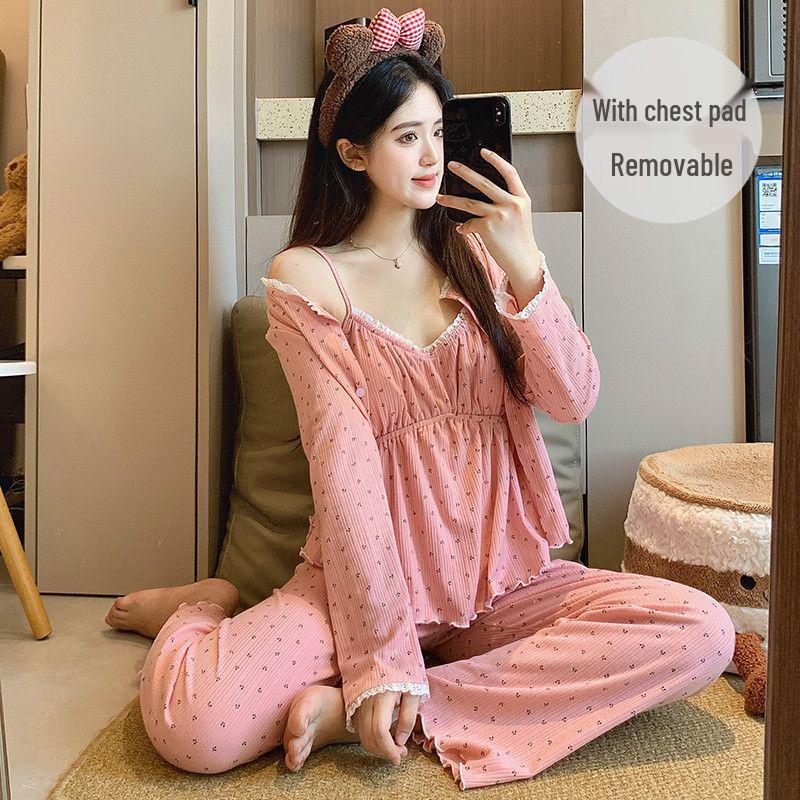 2024 Autumn/Winter Women's Gold Velvet Pajama Set: Long Sleeve & Pants, Palace Princess Style, Indoor/Outdoor Wear
