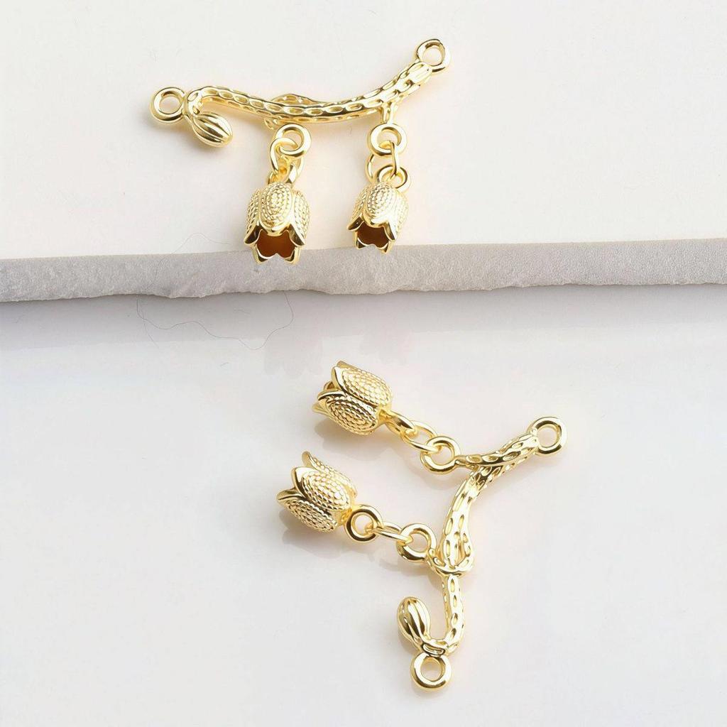 Connettore per Gioielli a Doppia Mughetto Placcato Oro 14K per Braccialetti e Collane Fai da Te