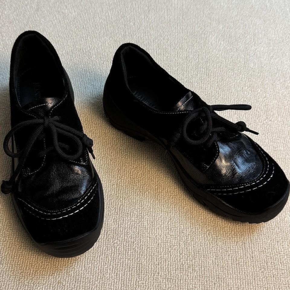 "Commuter Moral Training" Retro Academy Small 4cm Lace-up Round Toe Platform Single Shoes Women's British-style Leather Shoes