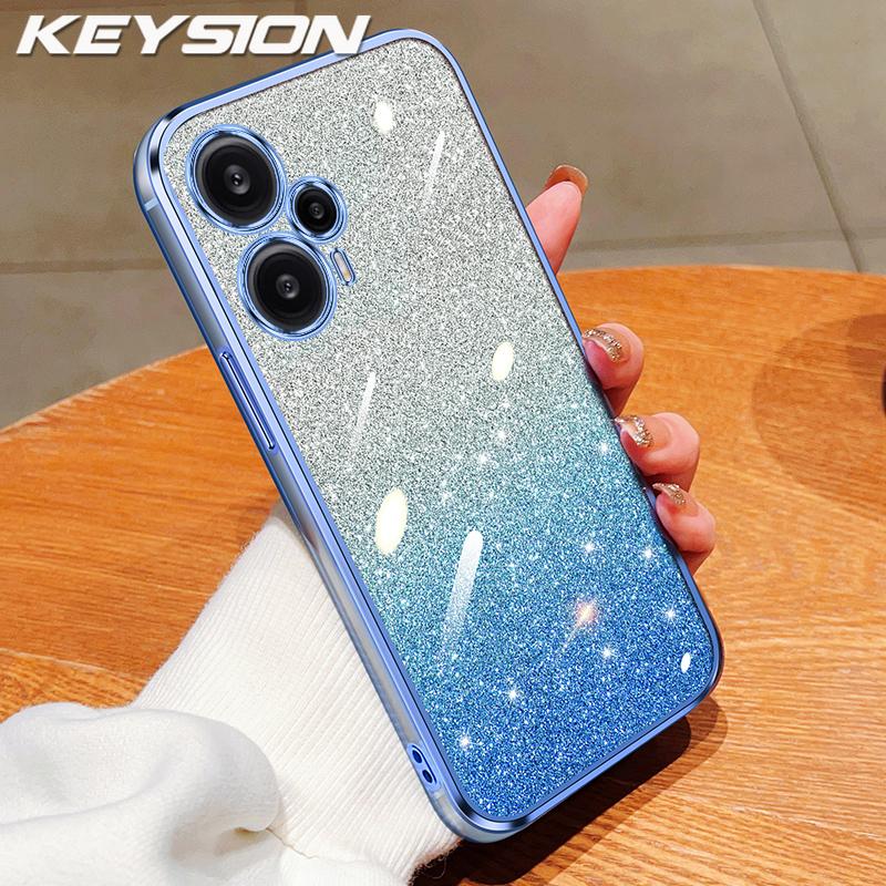 KEYSION Luxury Plating Glitter Phone Case for Xiaomi POCO F5 Transparent Soft TPU Shockproof Back Cover for POCO F5 Pro