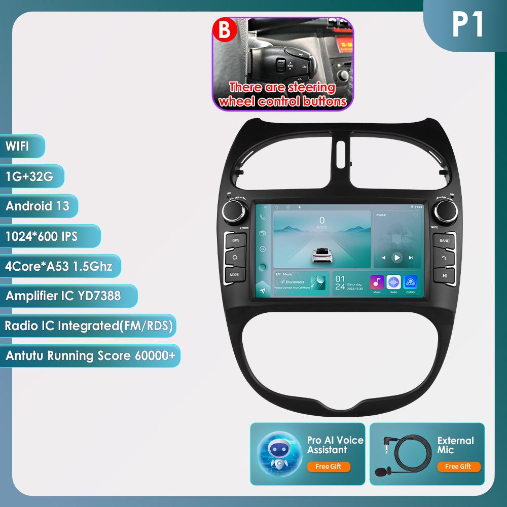 

OSSURET Интеллектуальный 7862 Android Автомагнитола для Peugeot 206 206CC 206SW 2000 -2008 Автомобильная стереосистема Мультимедиа Аудио Беспроводной Carplay 7-дюймовый головной блок B P1 4Core 1G 32G AI