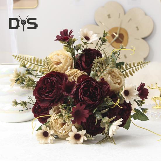 Bouquets de fleurs artificielles, fausses marguerites et pivoines, bouquets de fausses fleurs, centres de table pour la maison, composition florale, décoration de mariage ou d'hôtel