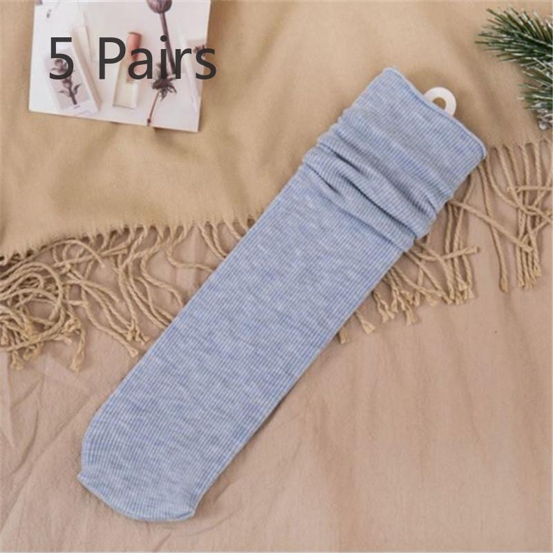 5 Pairs of Women's New Fall Vintage Stripes Solid Color Mid Tube Pile Socks