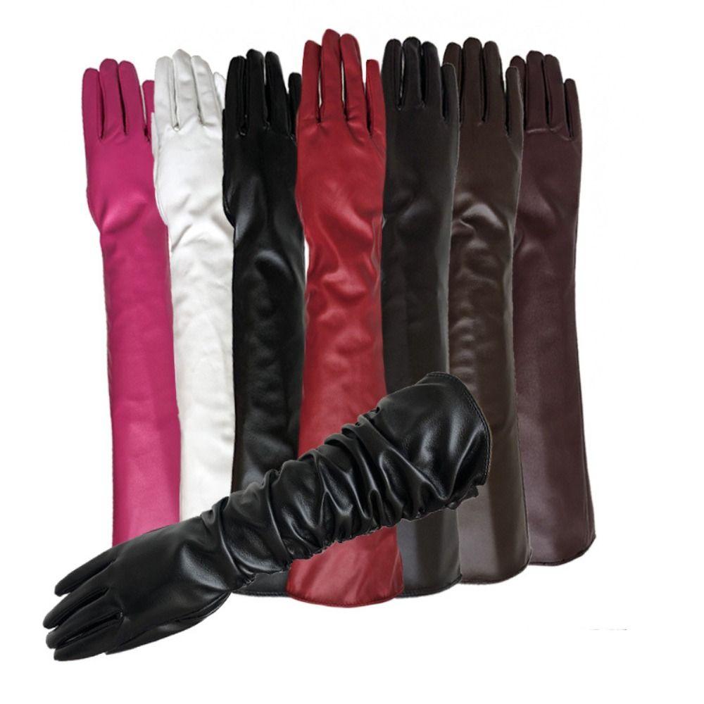 Long Gloves Full Finger Mittens Fashion Pu Leather Gloves Women