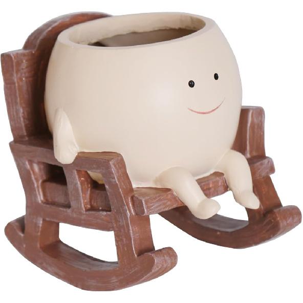 Rocking Chair Face Resin Planter Pot with Drainage Cute Flower Pots for Succulents Plants Live Indoor Outdoor Planters for Houseplants Gift Small
