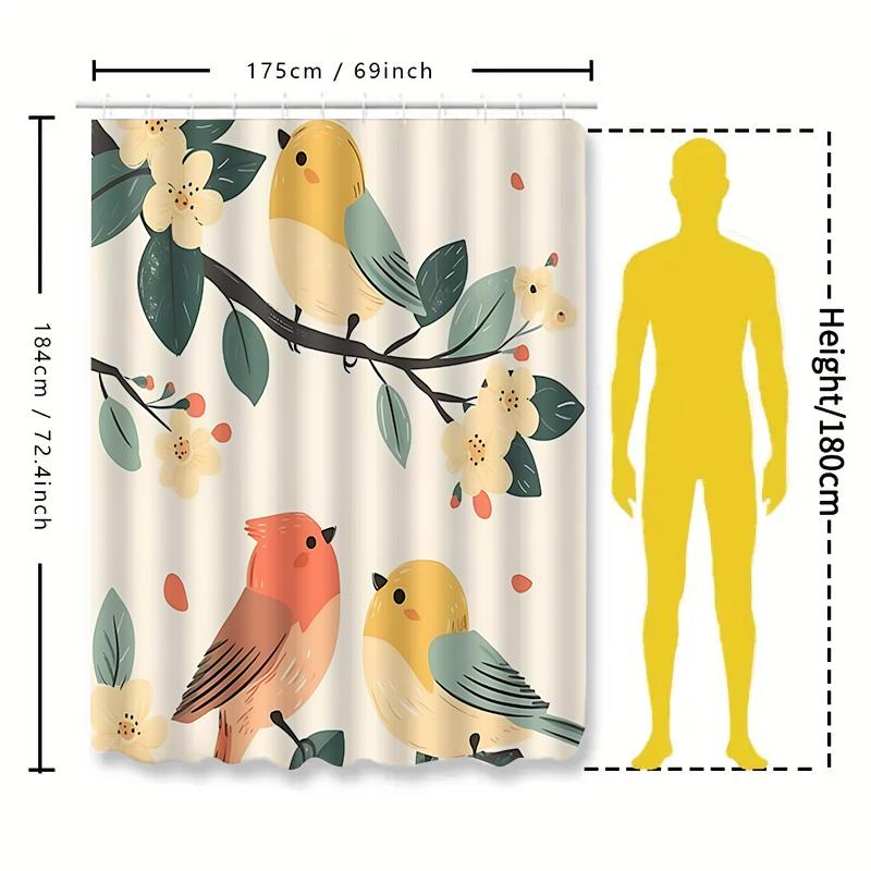 Elegant Bird Pattern Shower Curtain for Home Decor - Vibrant Colors and Nature-Inspired Design Elevate Space Easy-Clean