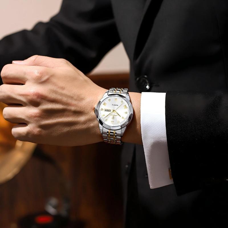 POEDAGAR Orologio da uomo di lusso originale impermeabile luminoso con data settimana acciaio inossidabile quarzo moda