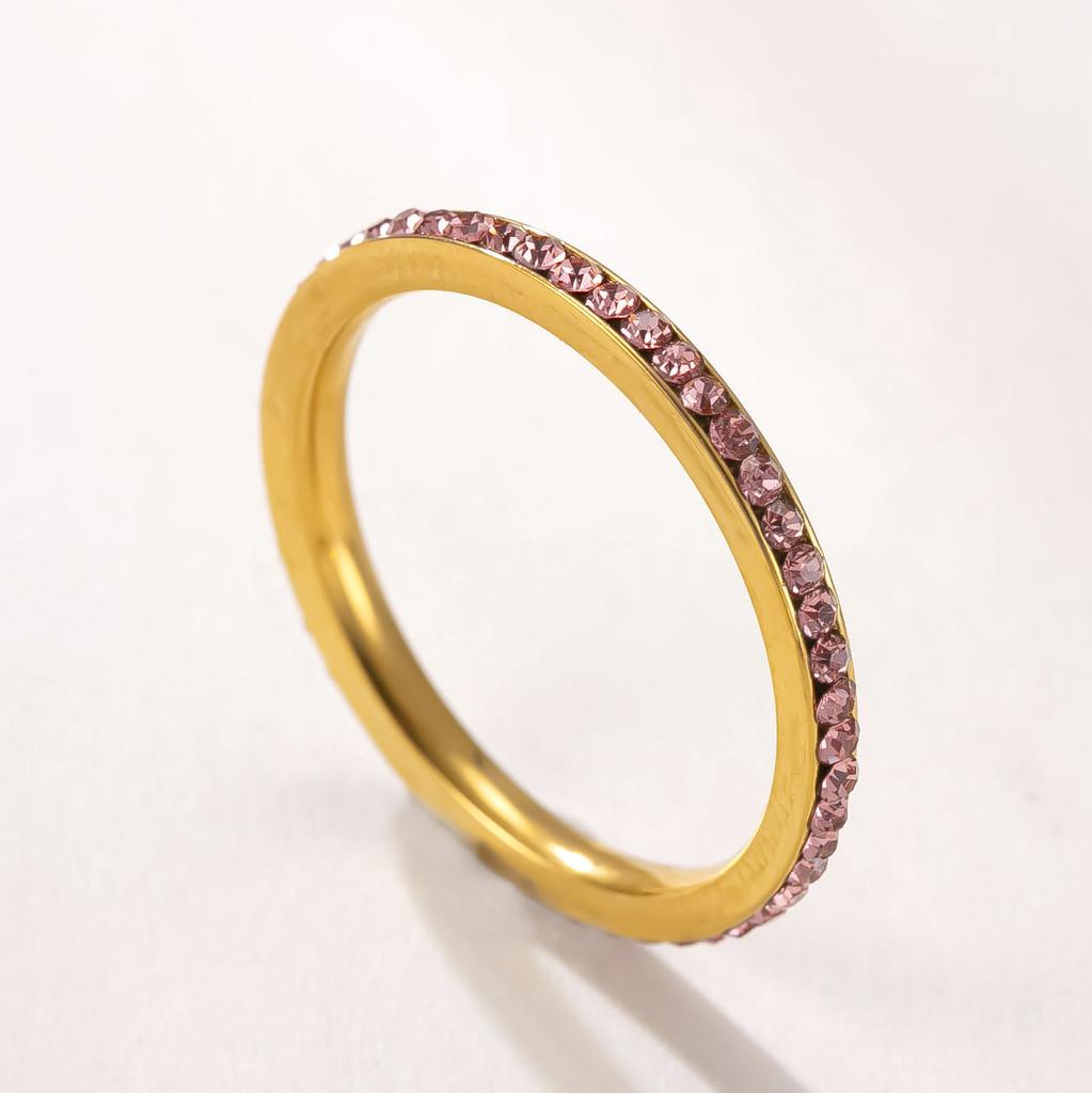 Simple Trendy Colorful Rhinestones Stackable Rings for Men Women Couple Stainless Steel Lucky Birthstone Birthday Gifts Jewelry