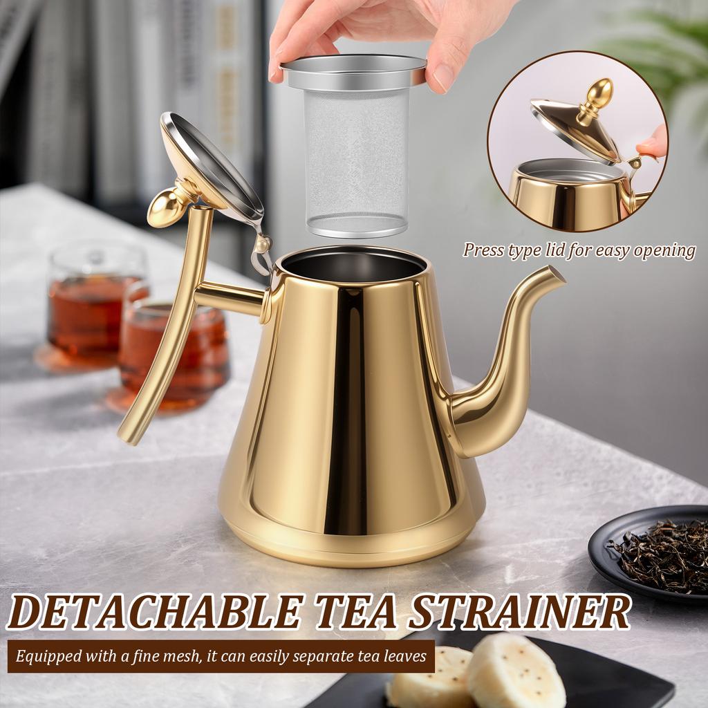 2L Edelstahl Teekanne Großvolumiger Teekessel mit Herausnehmbarem Sieb Induktionsherde Gasherde Wasserkessel Trinkgeschirr