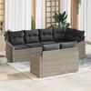 7 Piece Sofa Set with Cushions Light Grey Poly Rattan