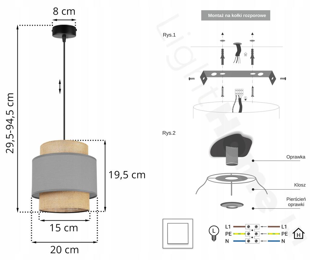 Hanging Lamp, Ceiling Chandelier, Lampshade, Boho Juta