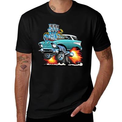 Classic Fifties Hot Rod Muscle Car Cartoon Tshirt Breathable Lightweight Summer Top