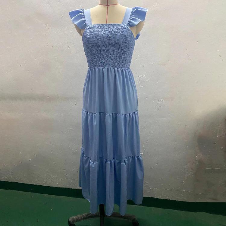 Lässiges A-Linien-Kleid Damen Einfarbig Ärmellos Hohe Taille Knöchellang Eckiger Ausschnitt Herbst Winter
