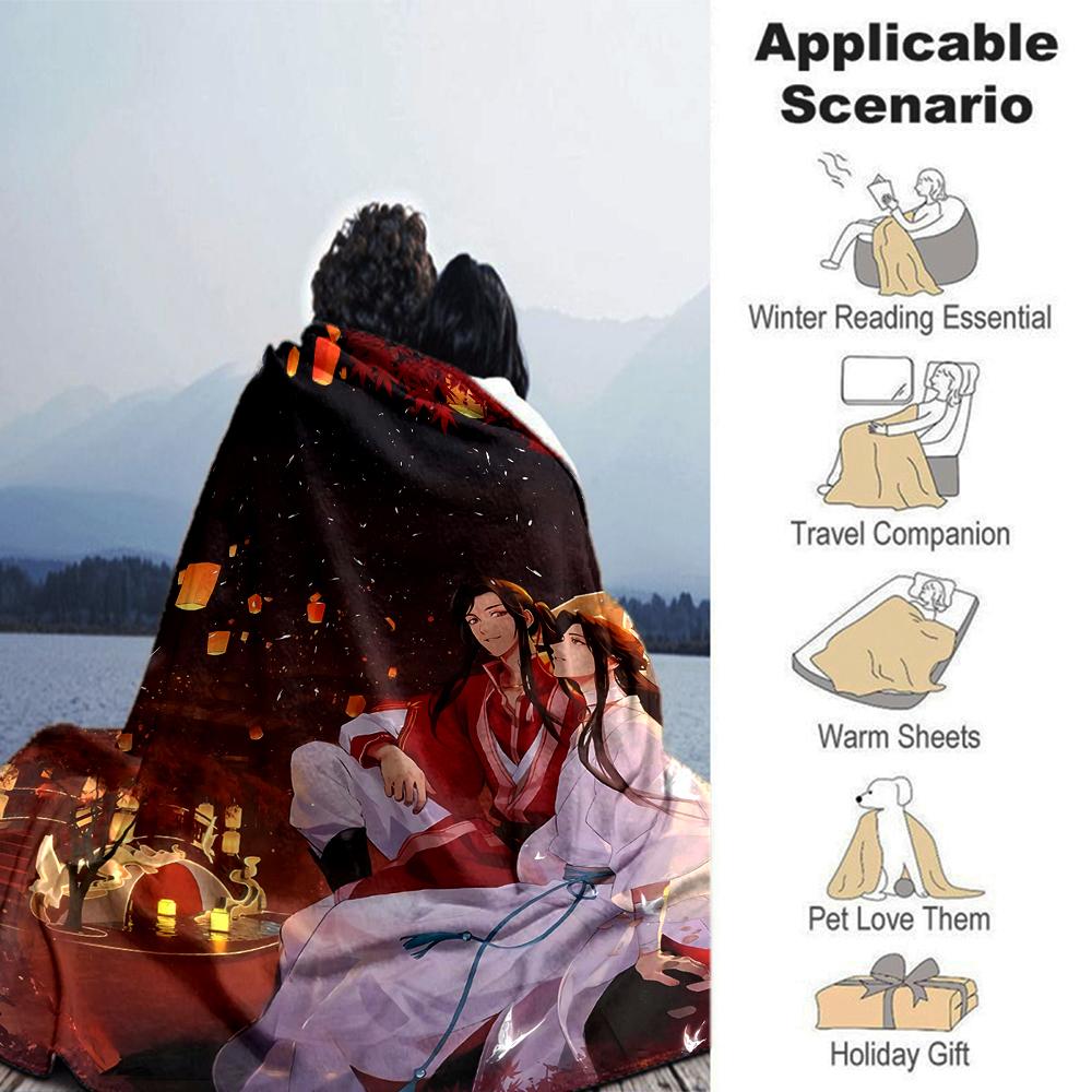 1Pc Heaven Official's Blessing Anime Print Blanket Soft Comfortable Polyester Throw Blanket Allseason Warm Coverlet Bedroom Office Outdoor Gothic Fant