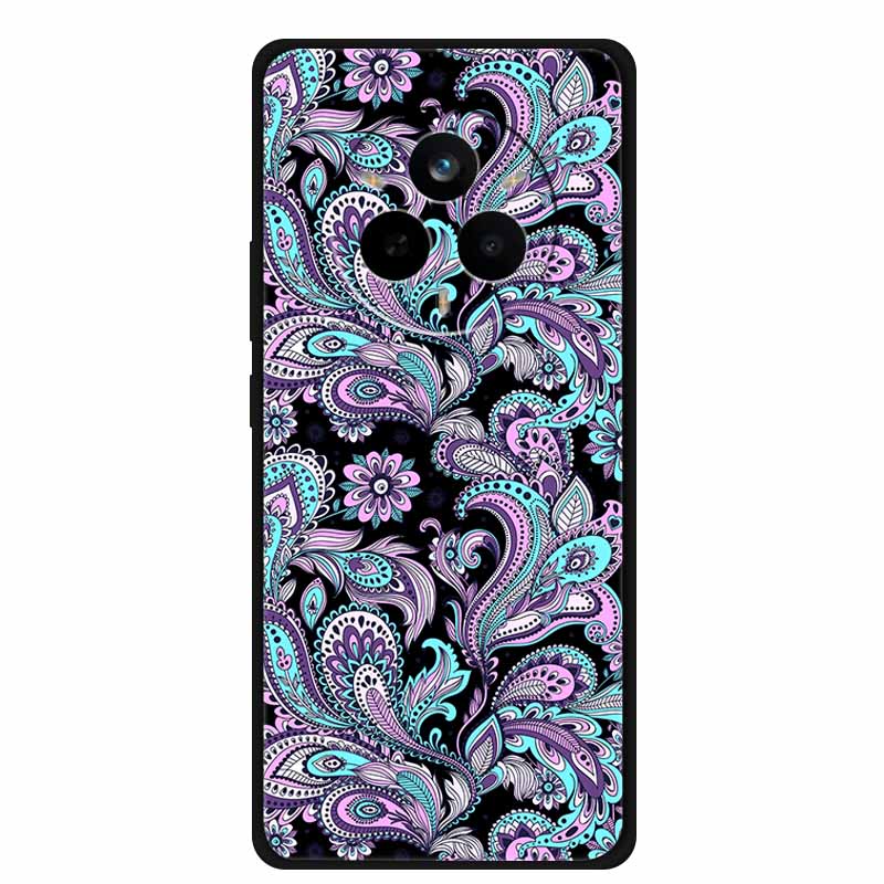 For Realme 14 Pro Case Luxury Phone Cover For Realme 14 Pro+ Cute Floral Black Silicone Soft Case TPU Funda Realme 14 Pro Plus