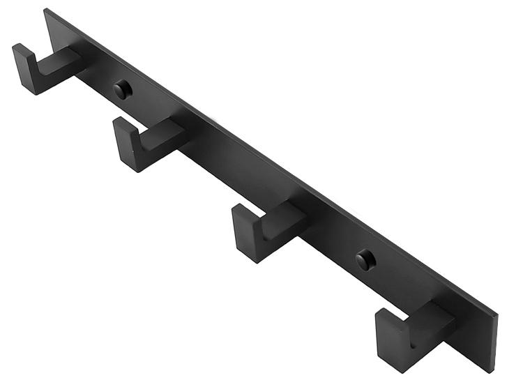 Wall Towel Rack With 4 Hooks - Black