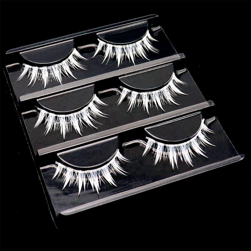 3Pairs Cross Strip White Eyelashes for Cosplay Makeup Natural Looking Long Lashes