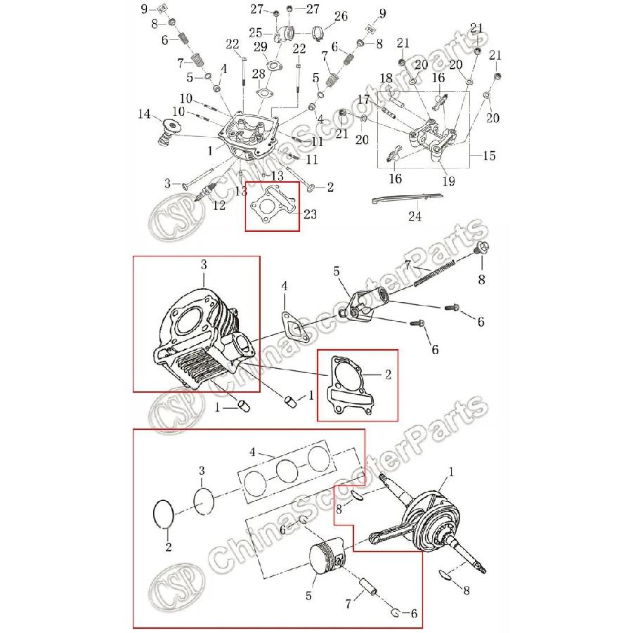 GY6 50CC 60CC 80CC 100CC 120CC 39MM 44MM 47MM 50MM 52MM Cylinder Piston Ring Gasket Kit Taotao Keeway Scooter Parts