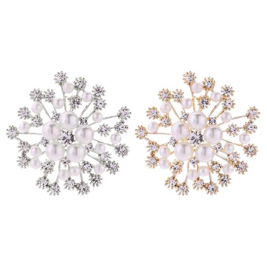 Women Brooch Snowflake Shape Rhinestone Faux Pearl Decor Anti-slip Wear-resistant Suit Coat Collar Hat Scarf Decoration