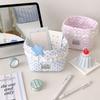 Lace Ruffle Trim Quilted Storage Basket Large Capacity Desktop Organizer Box