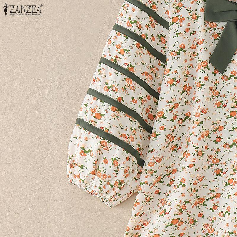 ZANZEA Women Casual Square Collar Summer Loose 3/4 Sleeve Floral Blouse