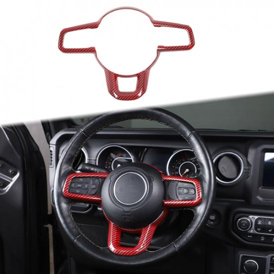 For Jeep JL JT 2018+ Steering Wheel Covers Panel Decoration Interior Red Carbon