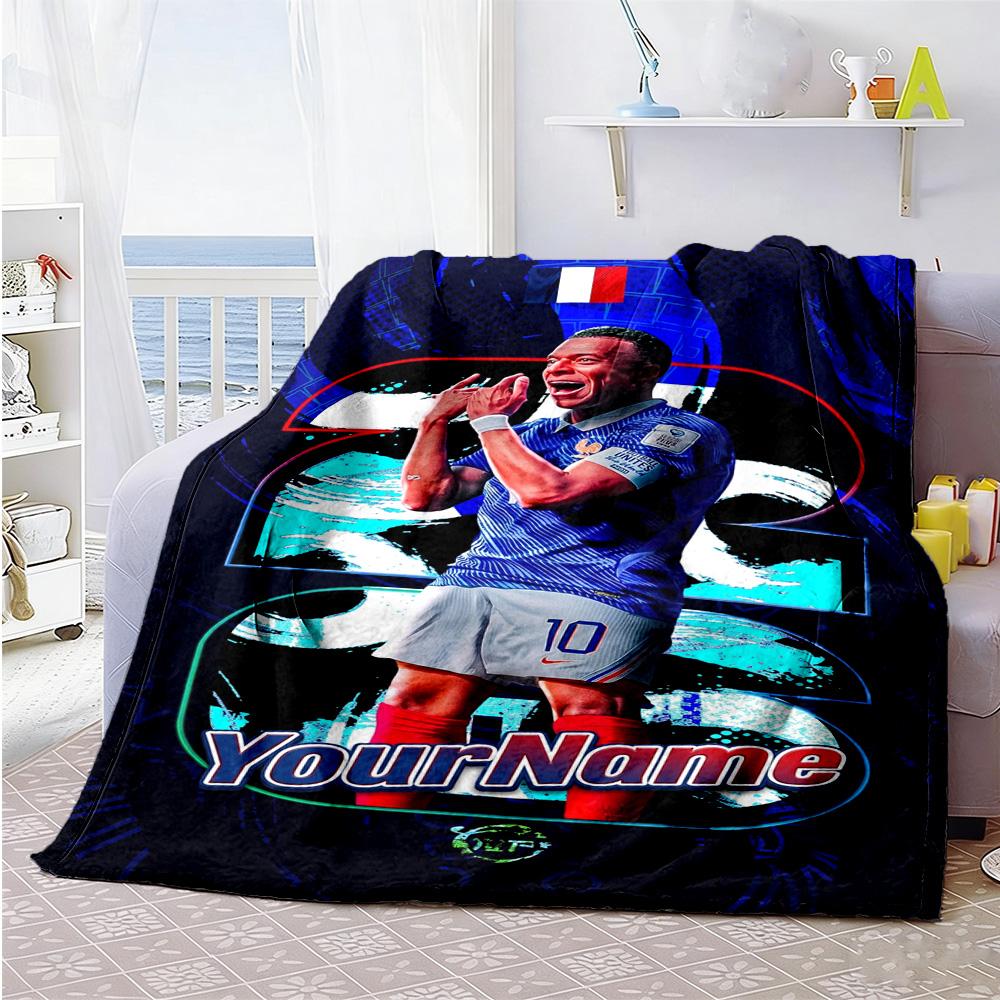 Mbappe 284 Personalized Text Blanket Gift Personalized Blanket Durable Comfort for Office Chair Home Decor Picnics Bedding Four Seasons Universal