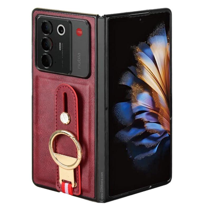 Wrist Strap Phone Case for ZTE Nubia Fold 5G PU Leather Cases Retro Hard Matte Front+Back Cover Capa Funda