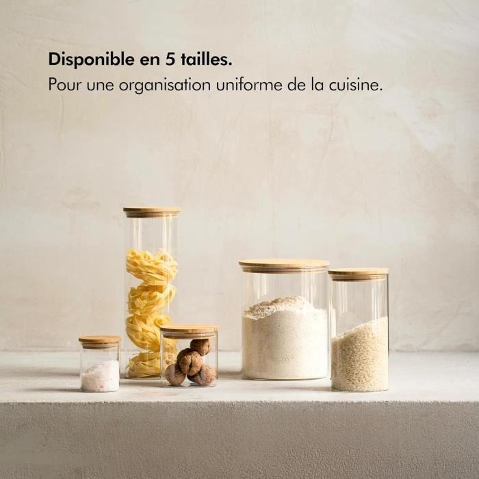 Bocaux en Verre Hermétique - KIVY - 4 x 600 ml - Couvercles en Bambou - Conservation Alimentaire - Durable
