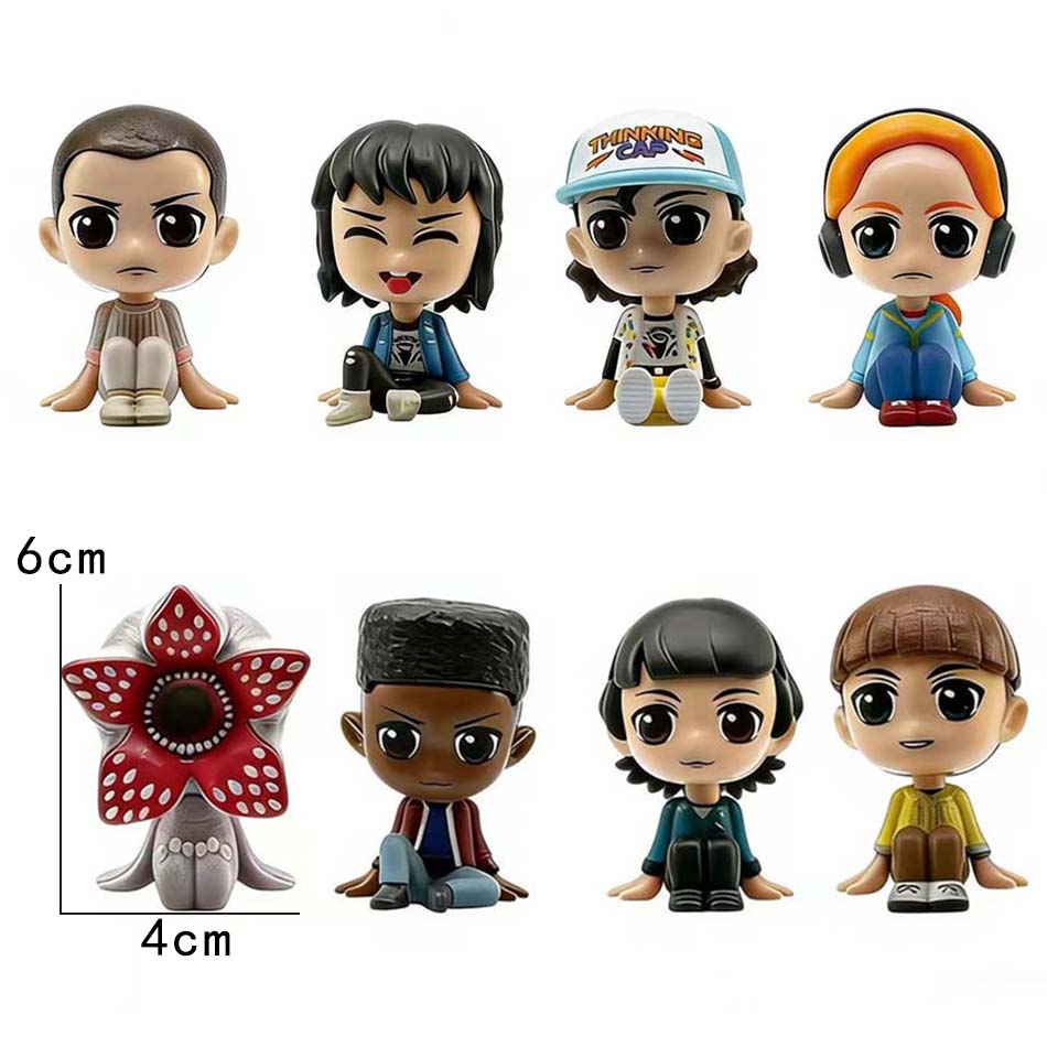 

Model 8pc Anime Strange Story Q-version Sitting posture Figure Jane Ives Will Byers Action Figure desktop statue Toy Gift