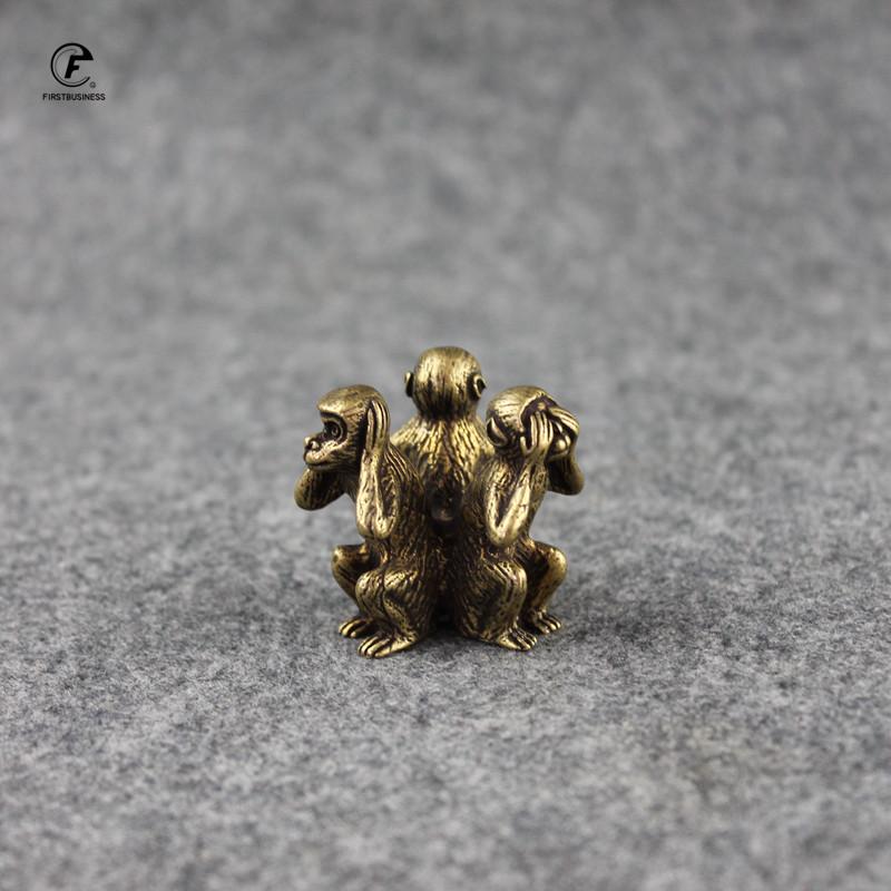 Antique Copper Three Monkeys Home Decor Living Room Decorations Chinese 12 Zodiac Animal Miniature Figurine Furnishings Ornament