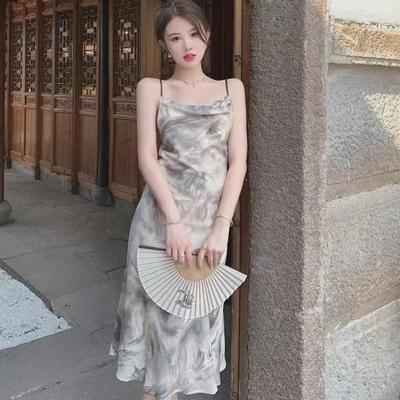 Summer 2023 Backless Ink Print Sling Dress: Sexy & Stylish