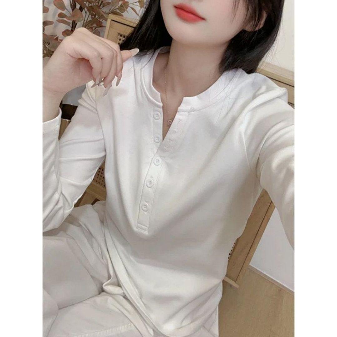 

Plus Size German Velvet Half-Zip Button Long Sleeve T-Shirt for Women - Slimming, Flaw-Covering, Warm Autumn/Winter Top M (80-100 jin) белый