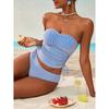 Trendy Tankini Swimsuit Set Blue Striped Two Piece Bathing Suit with High Waist Bottoms Summer Two Piece