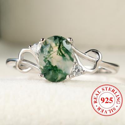Eleganter S925 Sterlingsilber Ovaler Natürlicher Wassergras-Achat Verlobungsring für Damen Ehering Schmuck Geschenk