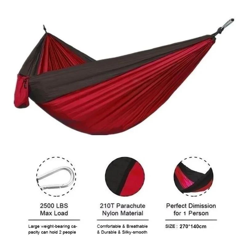 Fresh Single Size Person Portable Outdoor Camping Hammock with Nylon Color Matching Hammock High Strength Parachute Fabric Hanging Bed