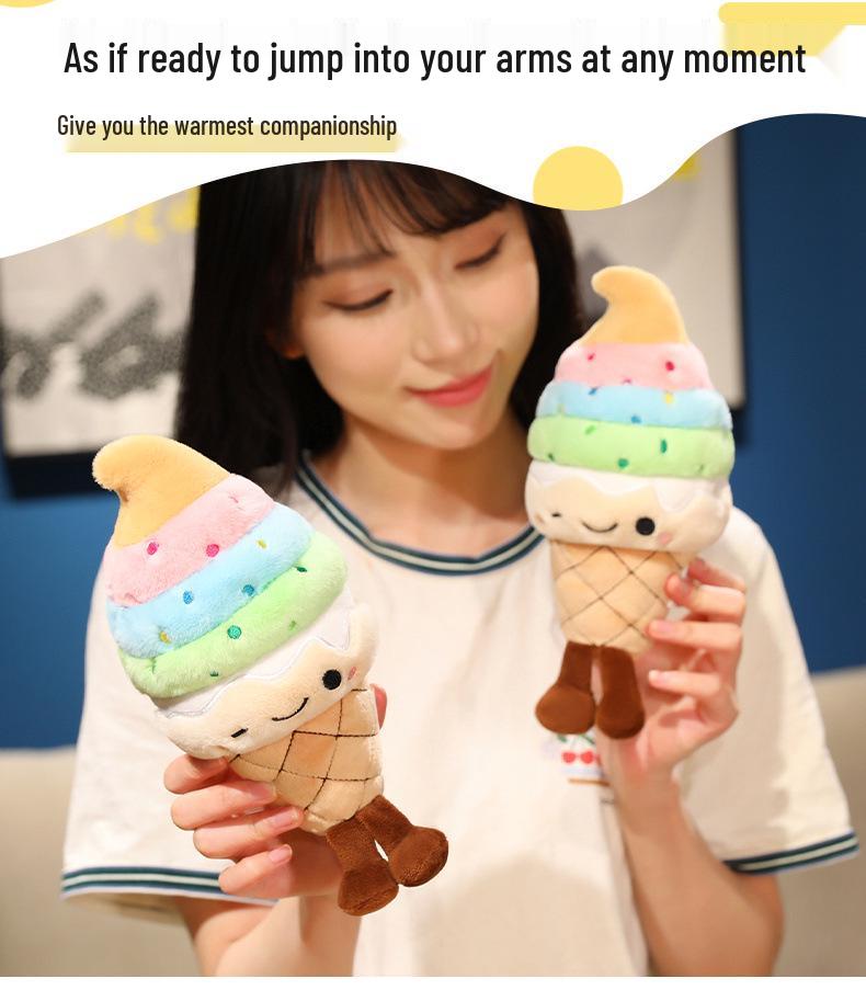 Rainbow Ice Cream Plush Pillow Toy for Kids - Cute Cone Doll for Comfort and Birthday Gifts
