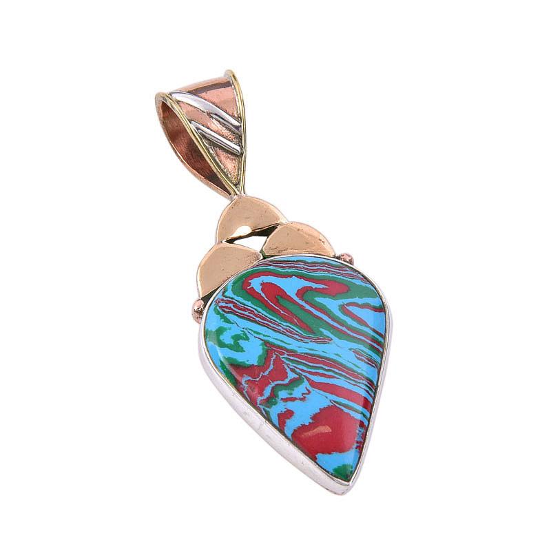 Pierre Gemme Calcédoine Arc-en-Ciel Naturelle Argent Massif 925 Pendentif Bicolore 1,75" O9O27